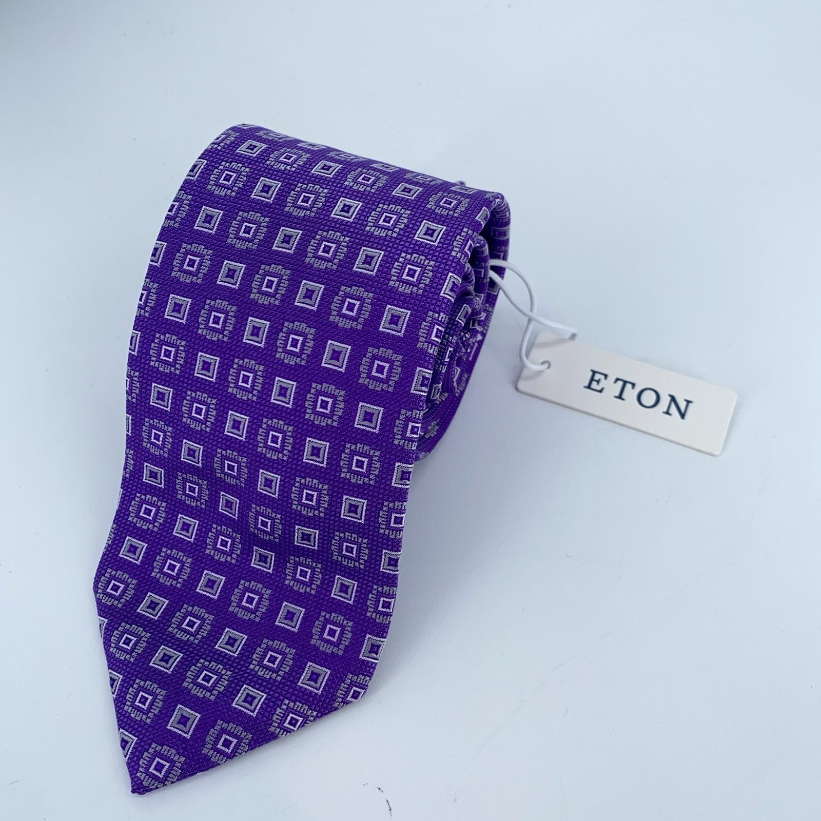 Eton Tie Men One Size Purple Patterned Silk Classic Fit Necktie England Made Nwt